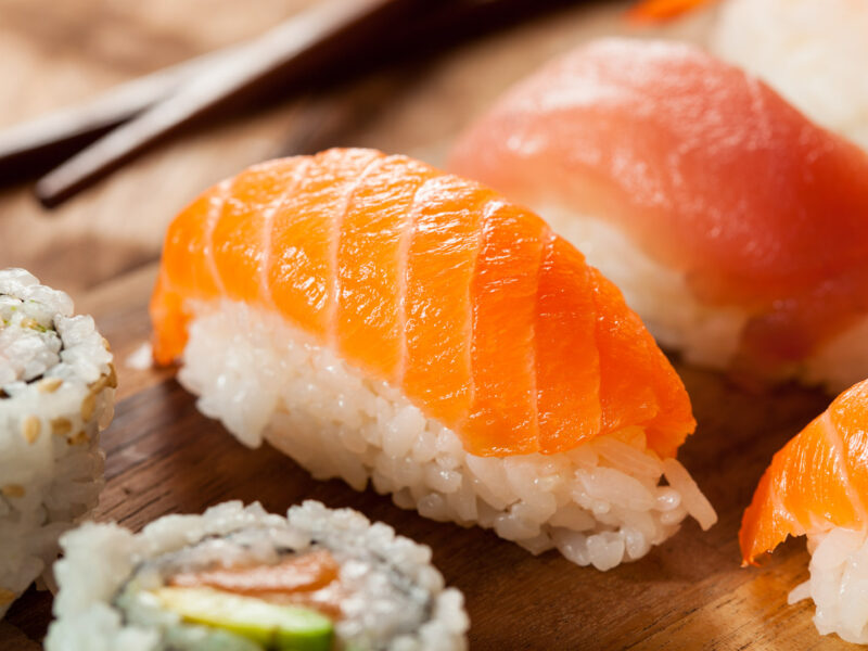 Healthy Japanese Nigiri Sushi with Rice and Fish